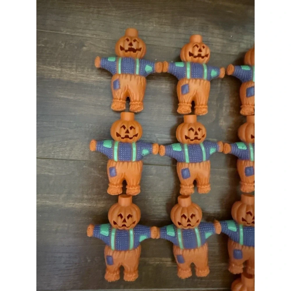 Halloween Blow Mold Plastic Pumpkin Scarecrow String Lights Lot Of 20 Vintage
